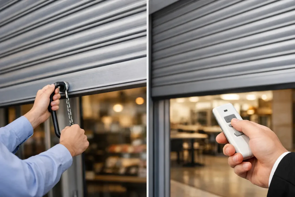 Manual vs Motorized Shutters for Business